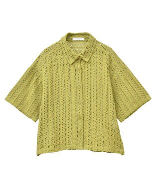 Green Parks インド綿 　衿付きレースシャツ Black