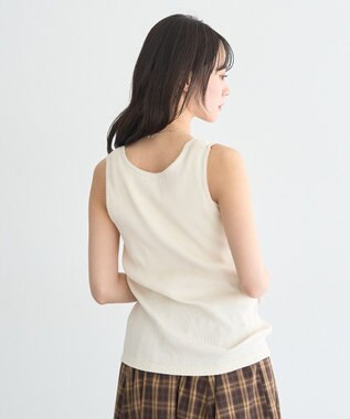 earth music&ecology 【綿100％】ピコミシンヘンリーネックタンクトップ Ivory