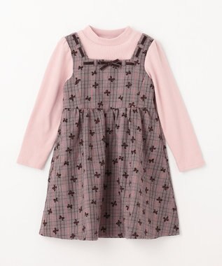 ANY KIDS チェック柄 ドッキング ワンピース ピンク