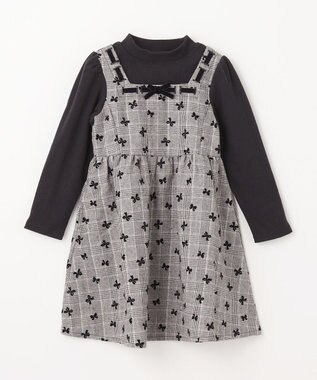 ANY KIDS チェック柄 ドッキング ワンピース ブラック