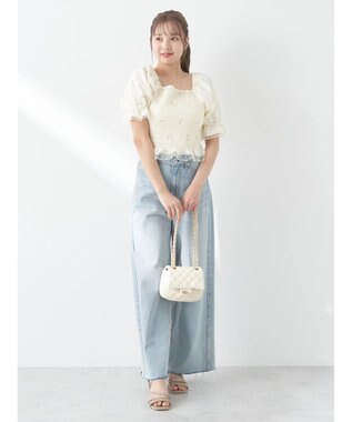 earth music&ecology フラワー刺繍ブラウス White