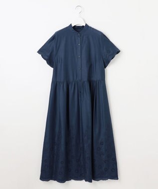 自由区 【カタログ掲載・接触冷感・洗える】エンブロイダリーローンシャツ ワンピース コバルトブルー