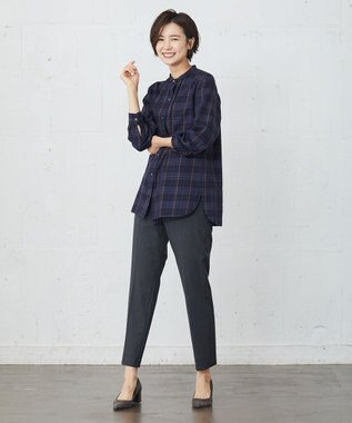 J.PRESS LADIES S 【洗える】クリアチェック バンドカラー ブラウス ネイビー系3