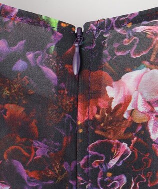 自由区 【カトリエムブーケ】フラワープリントフレアワンピース ボルドー系