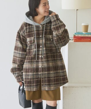 AMERICAN HOLIC フード付きシャギーチェックシャツ