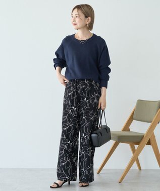 AMERICAN HOLIC ソフトコットンスウェットライクニットトップス ダークネイビー