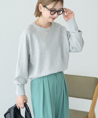 AMERICAN HOLIC ソフトコットンスウェットライクニットトップス 杢グレー