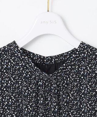 ANY SIS L 【洗える】フラワープリントワンピース × ニットベスト セット ブラック系