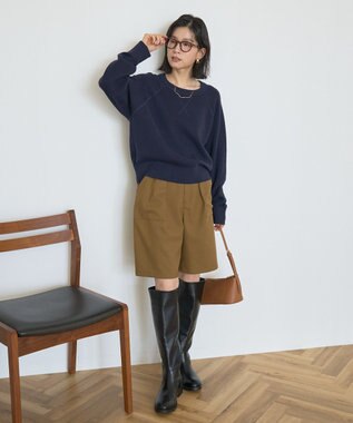 AMERICAN HOLIC ソフトコットンスウェットライクニットトップス ダークネイビー