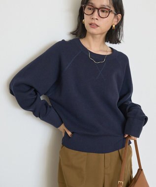 AMERICAN HOLIC ソフトコットンスウェットライクニットトップス ダークネイビー