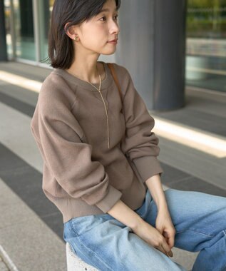 AMERICAN HOLIC ソフトコットンスウェットライクニットトップス モカ