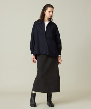 J.PRESS YORK STREET 【WOMEN】バンドカラーブラウス ネイビー系