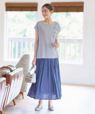 Tiaclasse 【安田美沙子さん着用・洗える】ヴィンテージサテンプリーツスカート ブルー