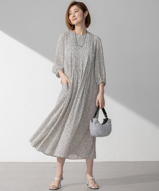 23区 S 【接触冷感/吸水速乾/洗える】ペインティングプリント ワンピース ベージュプリント