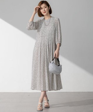 23区 L 【接触冷感/吸水速乾/洗える】ペインティングプリント ワンピース ベージュプリント