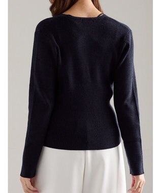 Te chichi ウェーブメタル釦Vネックリブカーディガン ネイビー