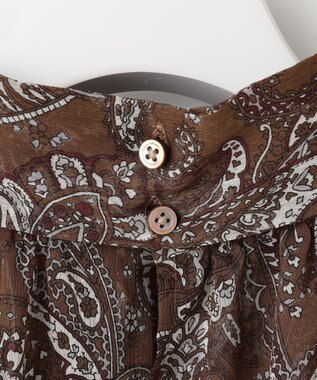 自由区 ペイズリープリントボウタイ ブラウス モカ