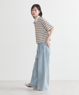 earth music&ecology レトロボーダーポロシャツ Border Blue