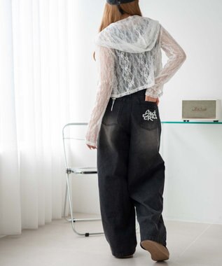 WEGO 【SMサイズ展開】ロゴデニムバギーパンツ デニムブラック