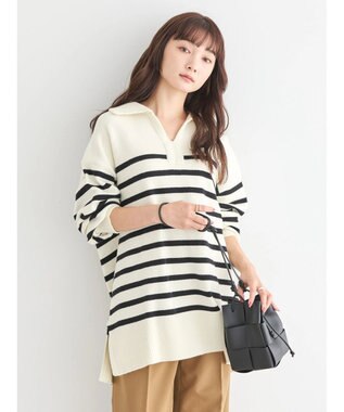 AMERICAN HOLIC バイパチ衿付きニットチュニック Ivory