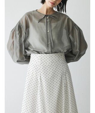 Green Parks AnriettMusee シアーボリュームスリーブブラウス Gray