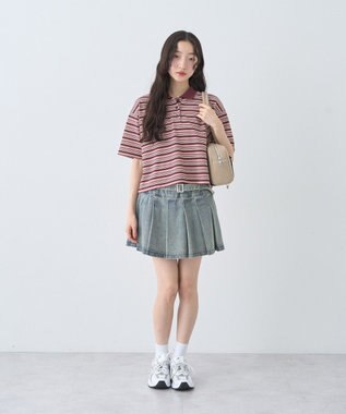 earth music&ecology レトロボーダーポロシャツ Border Pink