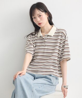 earth music&ecology レトロボーダーポロシャツ Border Blue