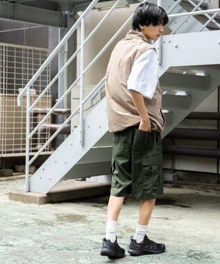 WEGO 【ウエストゴム/手洗い可】ワイドカーゴショーツ カーキ