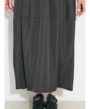 Green Parks ランタン型ニットドッキングタフタワンピース Black