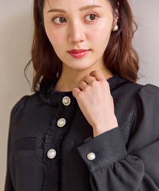 Feroux ツイードミディ ワンピース ブラック系