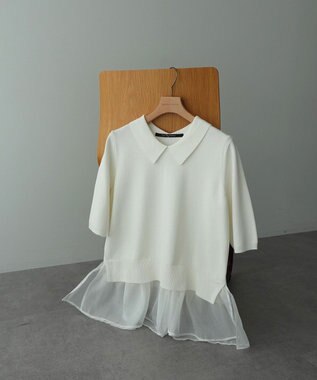 YECCA VECCA 2way襟付きフリルレイヤードニット Off White