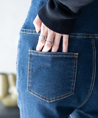 WEGO ハイウエストストレッチデニムフレアパンツ デニム濃色