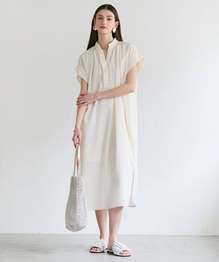 BEIGE， 【イージーケア】BATEAU / ギャザー ストレートドレス Ecru