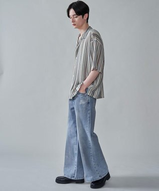 WEGO ストライプメッシュBIGシャツ（SS） オフホワイト