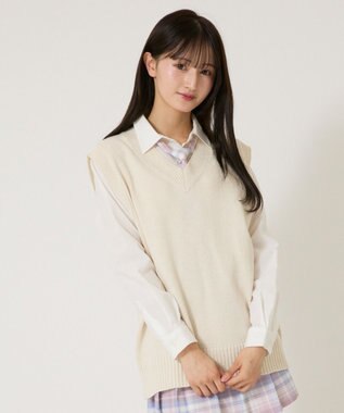 WEGO 【SCHOOLITEM】無地ニットベスト オフホワイト
