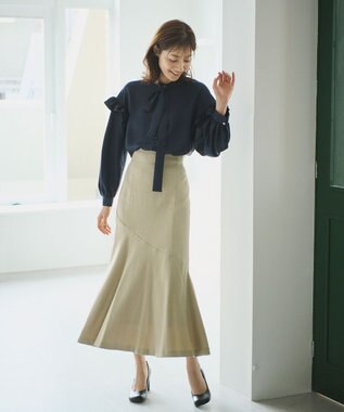 #Newans 【ANSWER for 骨格ウェーブ】リボンタイブラウス ネイビー系