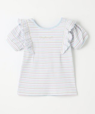 ANY KIDS オン・オフショルダー ボーダー Tシャツ サックスブルー系