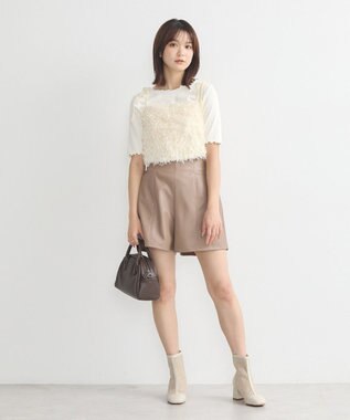 earth music&ecology ベロアリボンフェザービスチェ Ivory