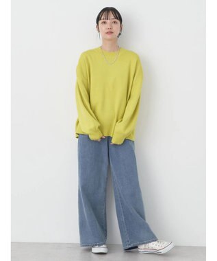 earth music&ecology アンチピリングバックスリットプルオーバー Lime Green