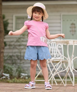 ANY KIDS 【WEB限定】7days プリント 半袖 Tシャツ ピンク×ポシェット