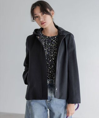 組曲 L ウールモッサ ショートコート ブラック系