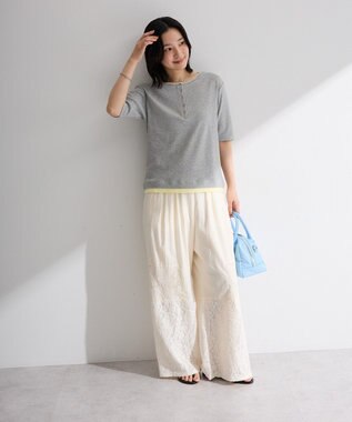 Green Parks 裾レースドッキングパンツ Off White