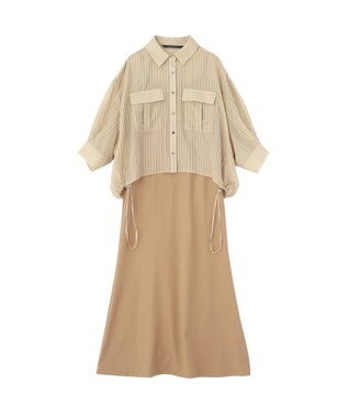 YECCA VECCA 【2点SET】ミリタリーシアーシャツセットキャミワンピース Beige
