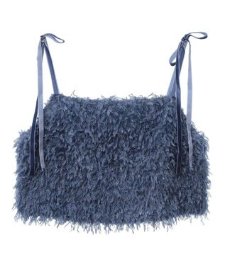 earth music&ecology ベロアリボンフェザービスチェ Blue