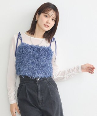 earth music&ecology ベロアリボンフェザービスチェ Blue