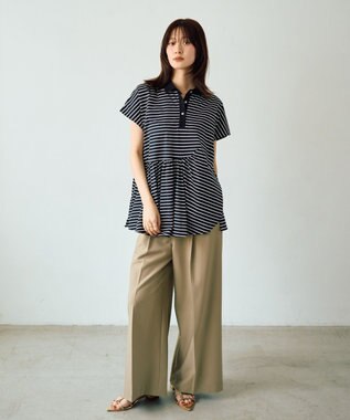 YECCA VECCA アシメボーダーポロシャツ Black
