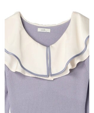 earth music&ecology パイピングフレアカラーニットワンピース Grayish Blue