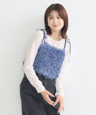 earth music&ecology ベロアリボンフェザービスチェ Blue