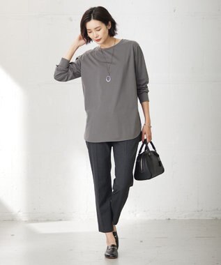 J.PRESS LADIES 【洗える】T/Rアルガンシルク チェック テーパード パンツ ライトグレー系3