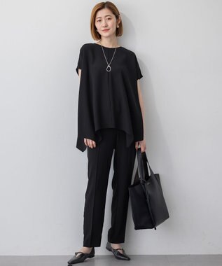 23区 【Oggi7月号掲載/吸水速乾/接触冷感/UVカット】ストレッチジョーゼット テーパード パンツ ブラック系